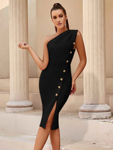 ADYCE One Shoulder Button Detail Bodycon Dress